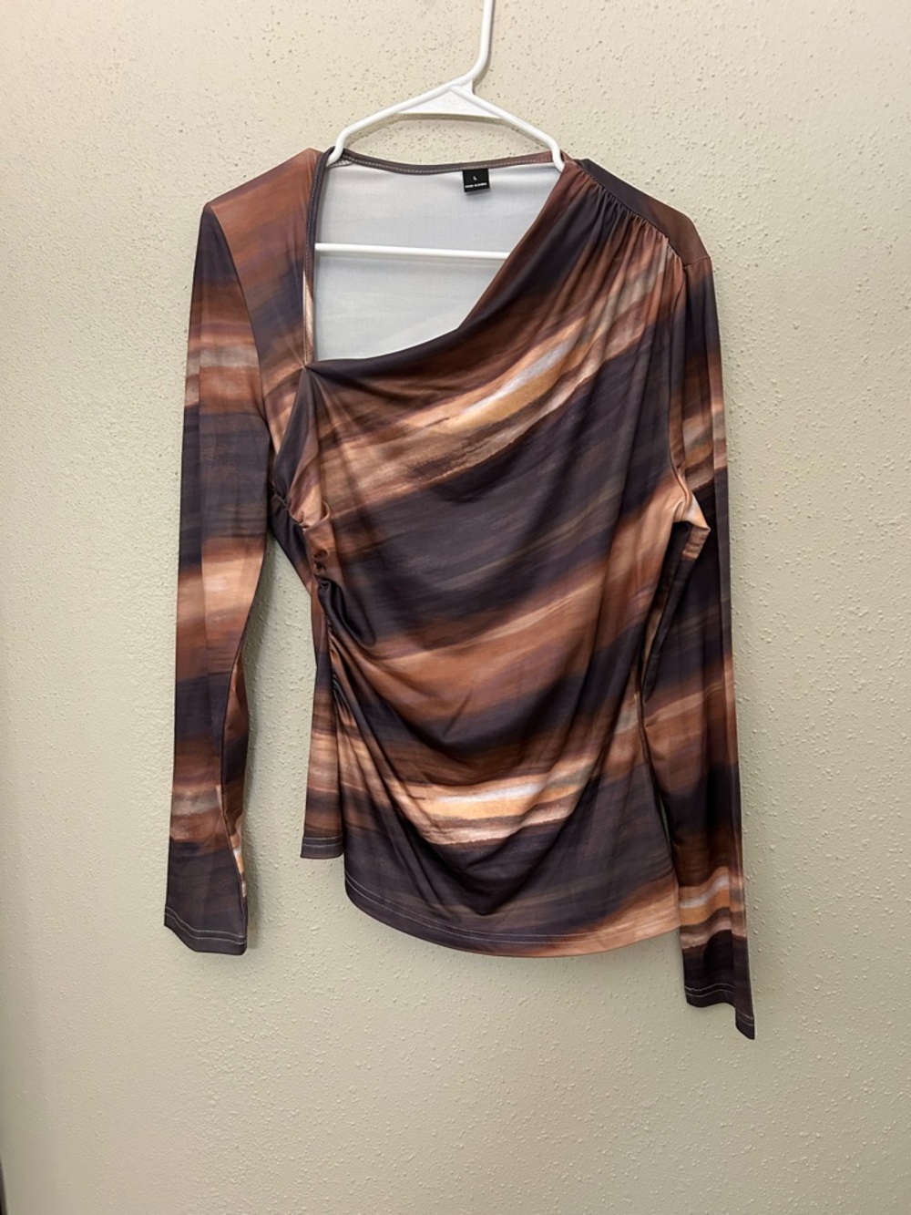 SHEIN Brown and Tan Striped Draped Long-Sleeve Top